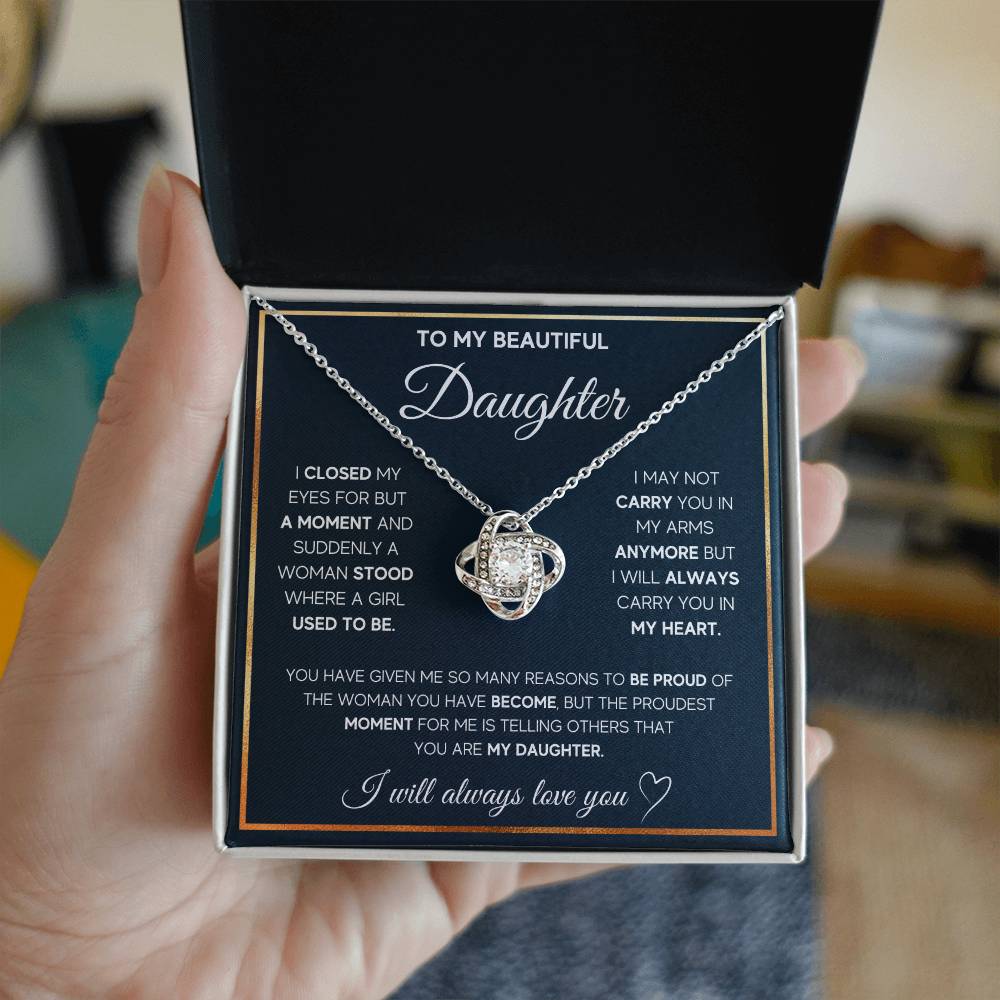 To My Daughter, I Will Always Carry You In My Heart -Love Knot Necklace