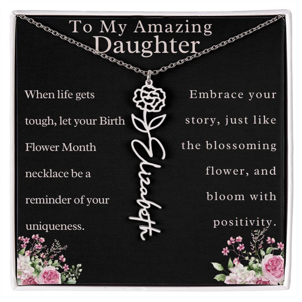 Custom Birth Month Flower Name Necklace For Daughter