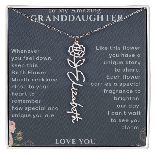 Granddaughter Flower Birthday Month Name Necklace
