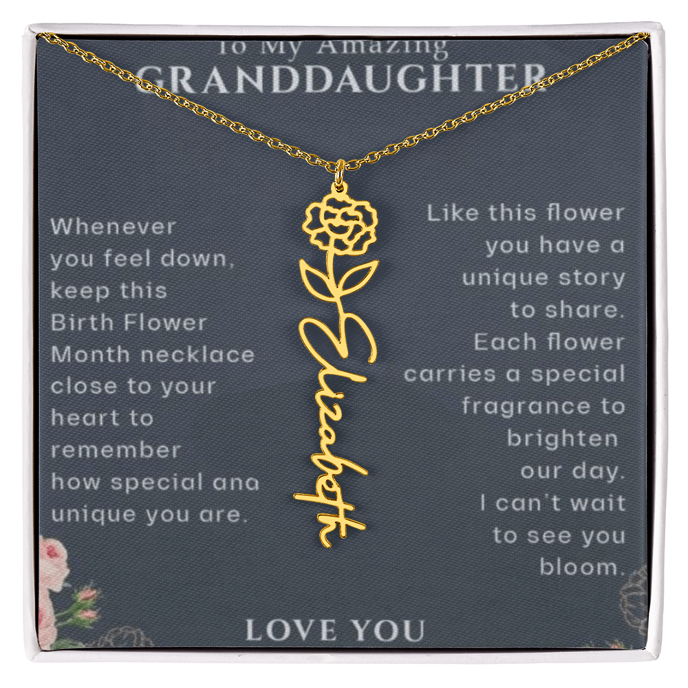 Granddaughter Flower Birthday Month Name Necklace