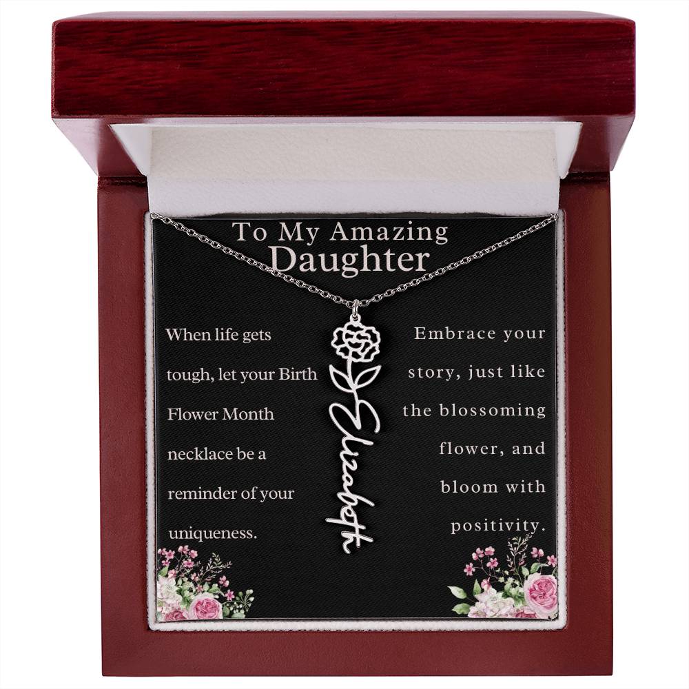 Custom Birth Month Flower Name Necklace For Daughter