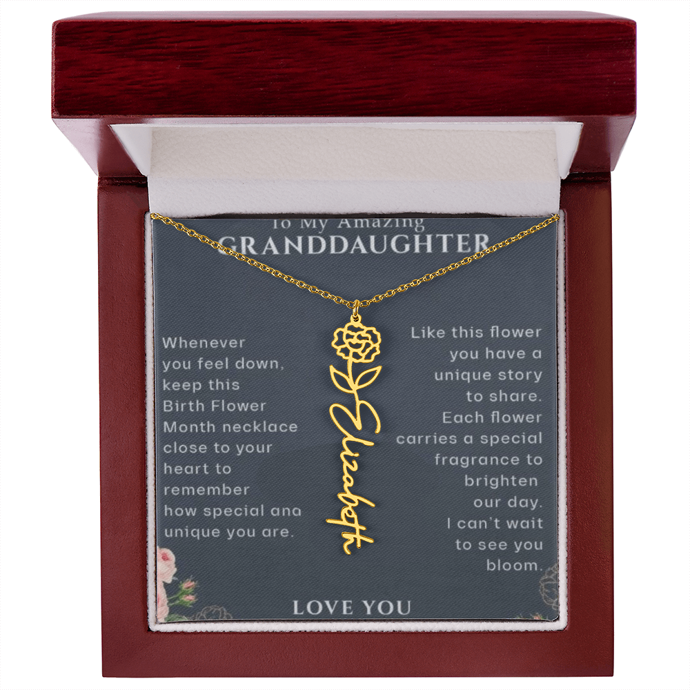 Granddaughter Flower Birthday Month Name Necklace