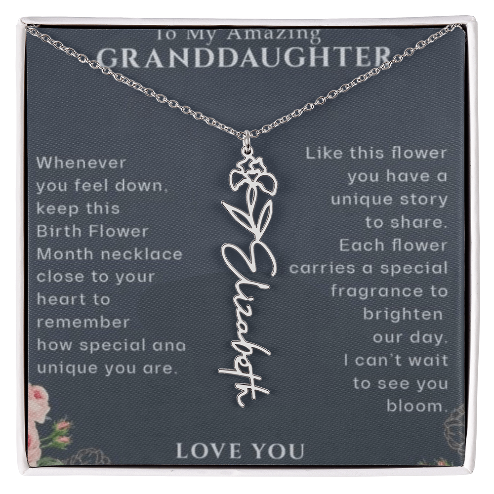 Granddaughter Flower Birthday Month Name Necklace