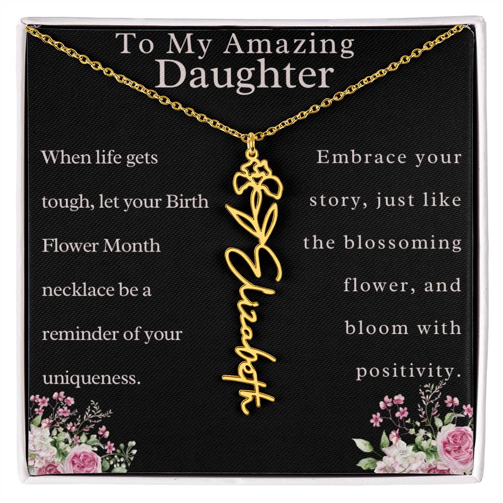 Custom Birth Month Flower Name Necklace For Daughter