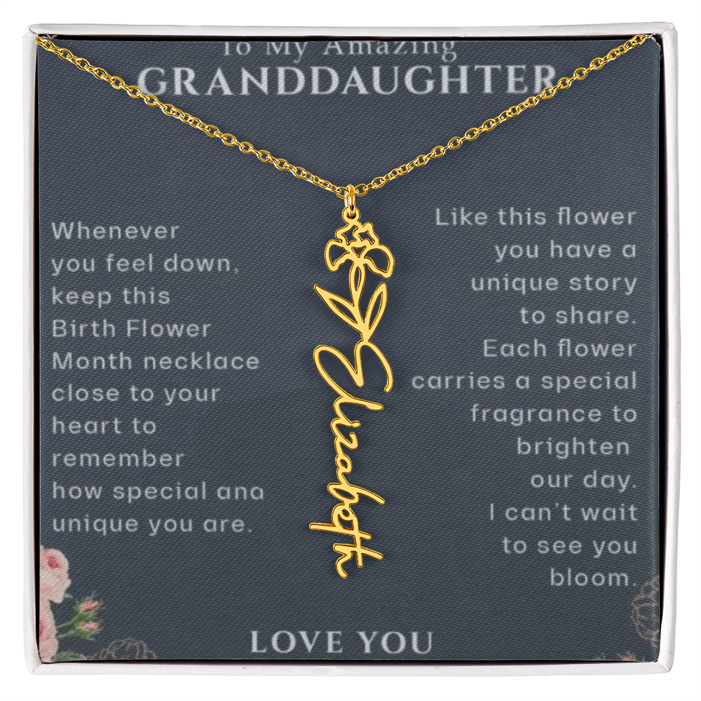 Granddaughter Flower Birthday Month Name Necklace