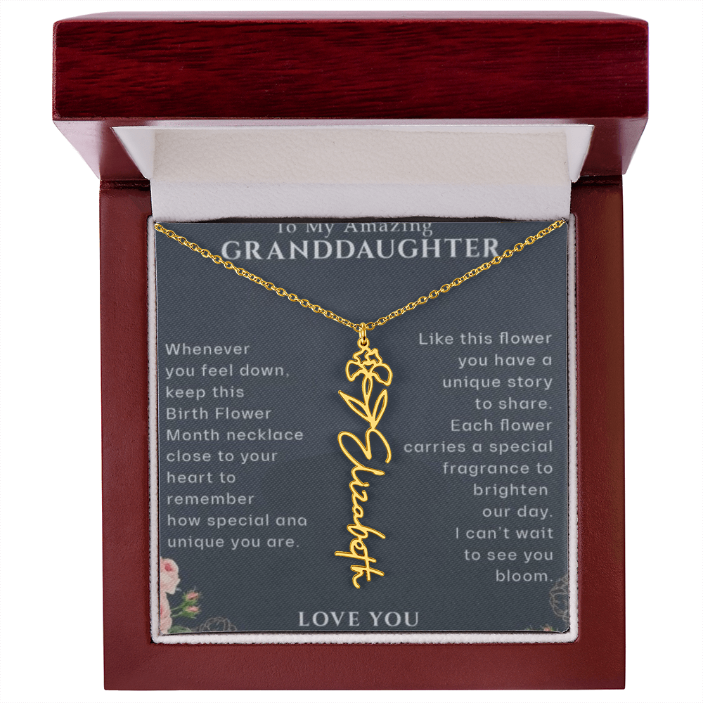 Granddaughter Flower Birthday Month Name Necklace