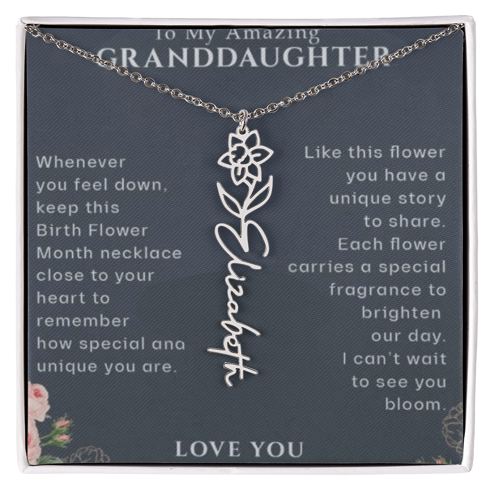 Granddaughter Flower Birthday Month Name Necklace