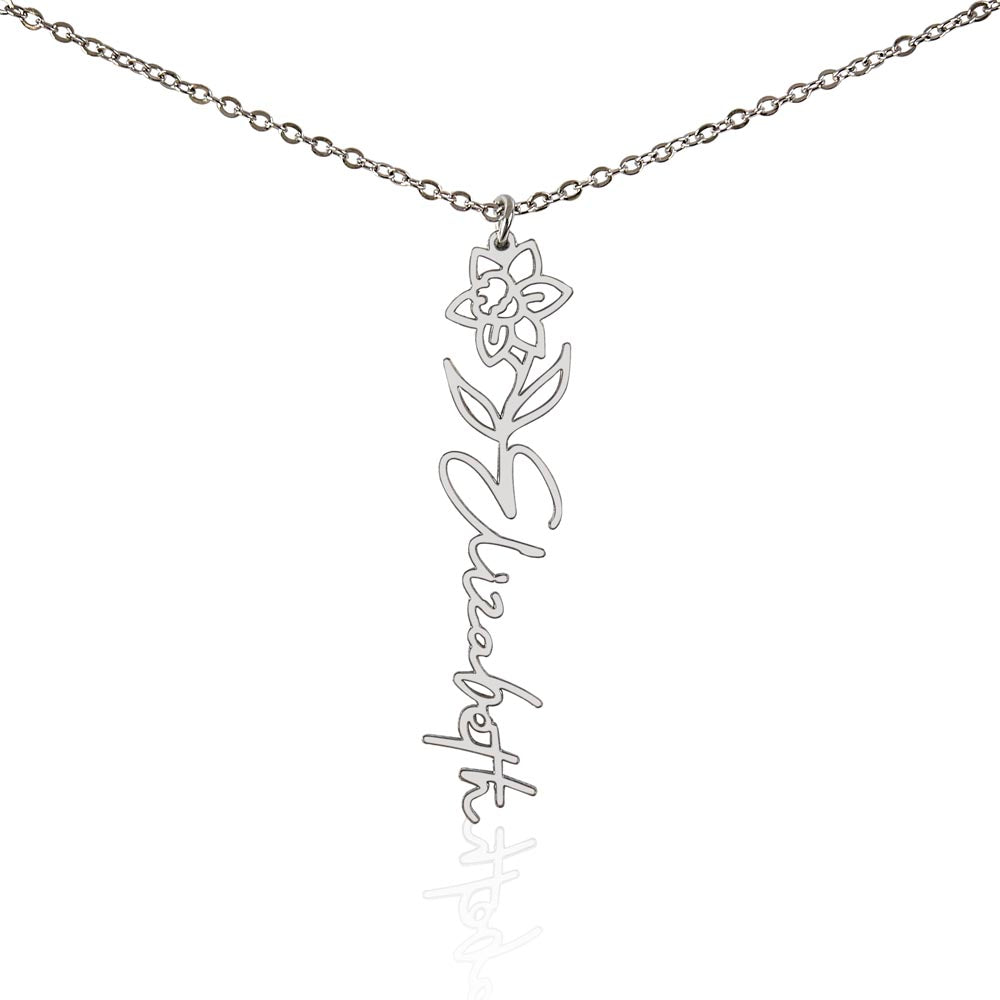 Custom Birth Month Flower Name Necklace For Daughter