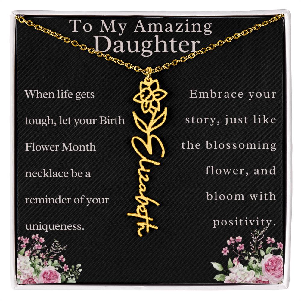 Custom Birth Month Flower Name Necklace For Daughter