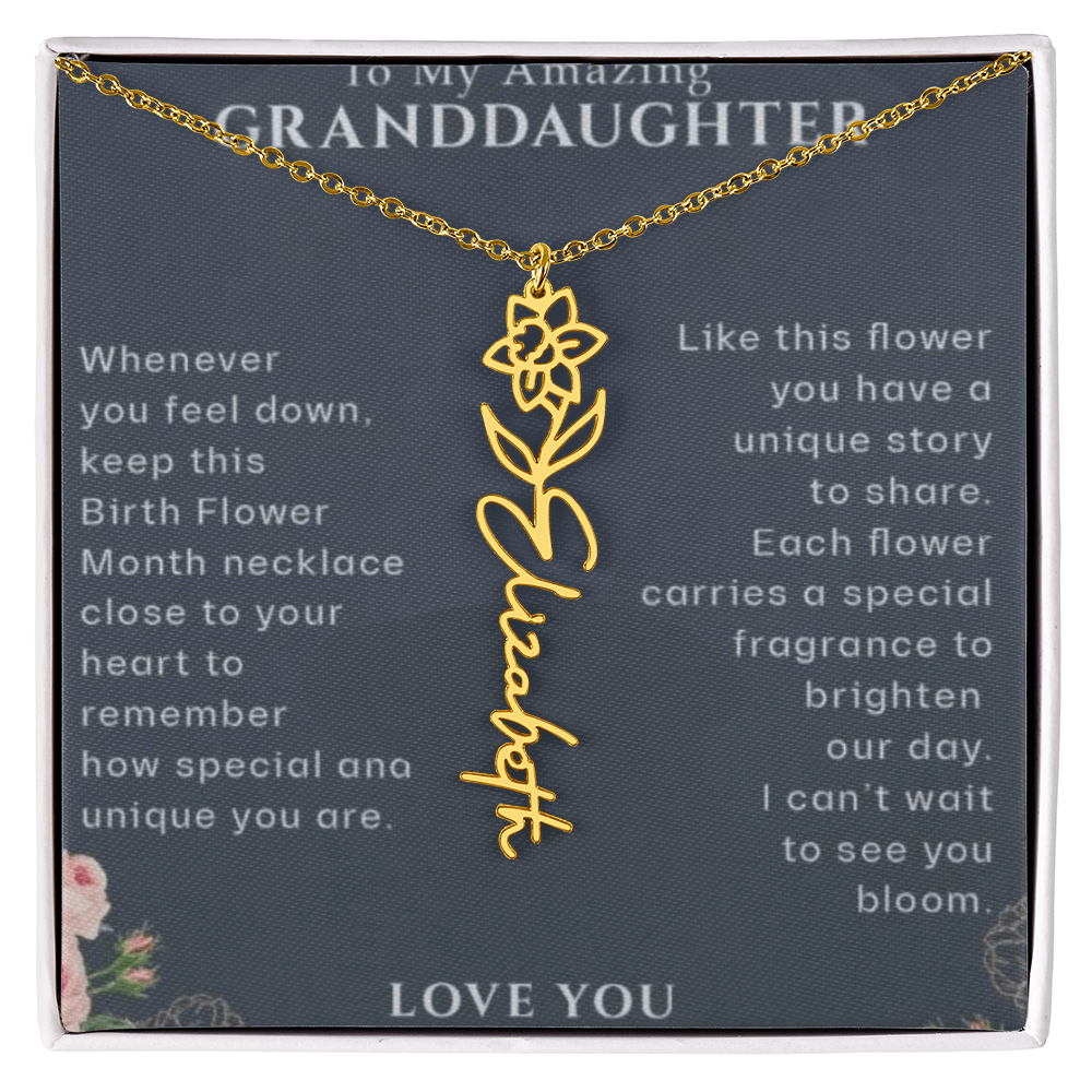 Granddaughter Flower Birthday Month Name Necklace