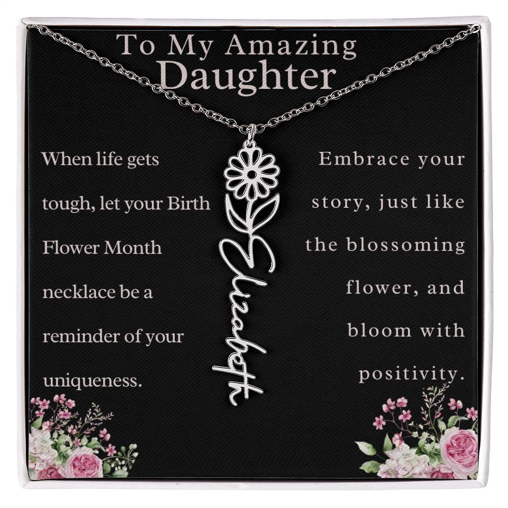 Custom Birth Month Flower Name Necklace For Daughter