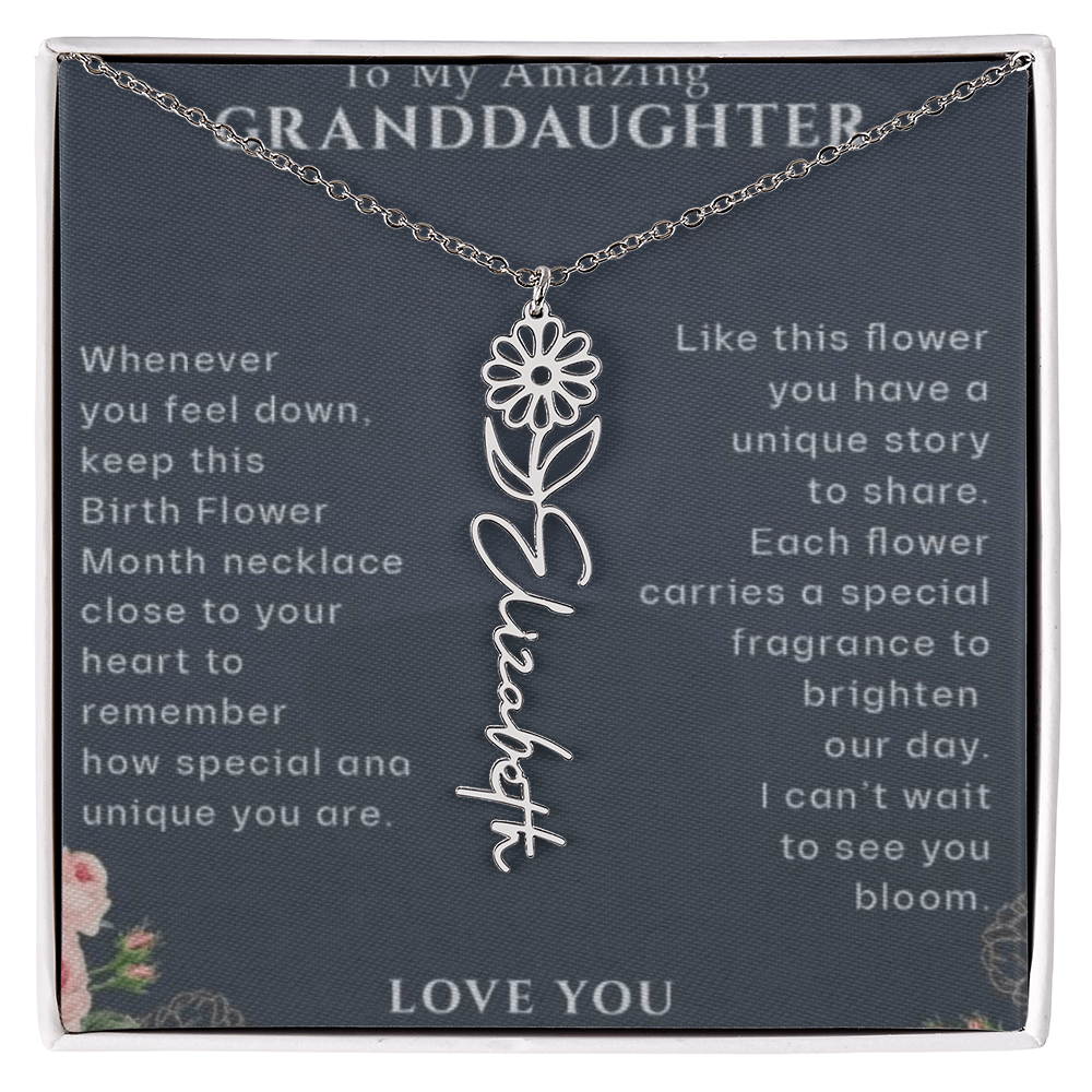 Granddaughter Flower Birthday Month Name Necklace