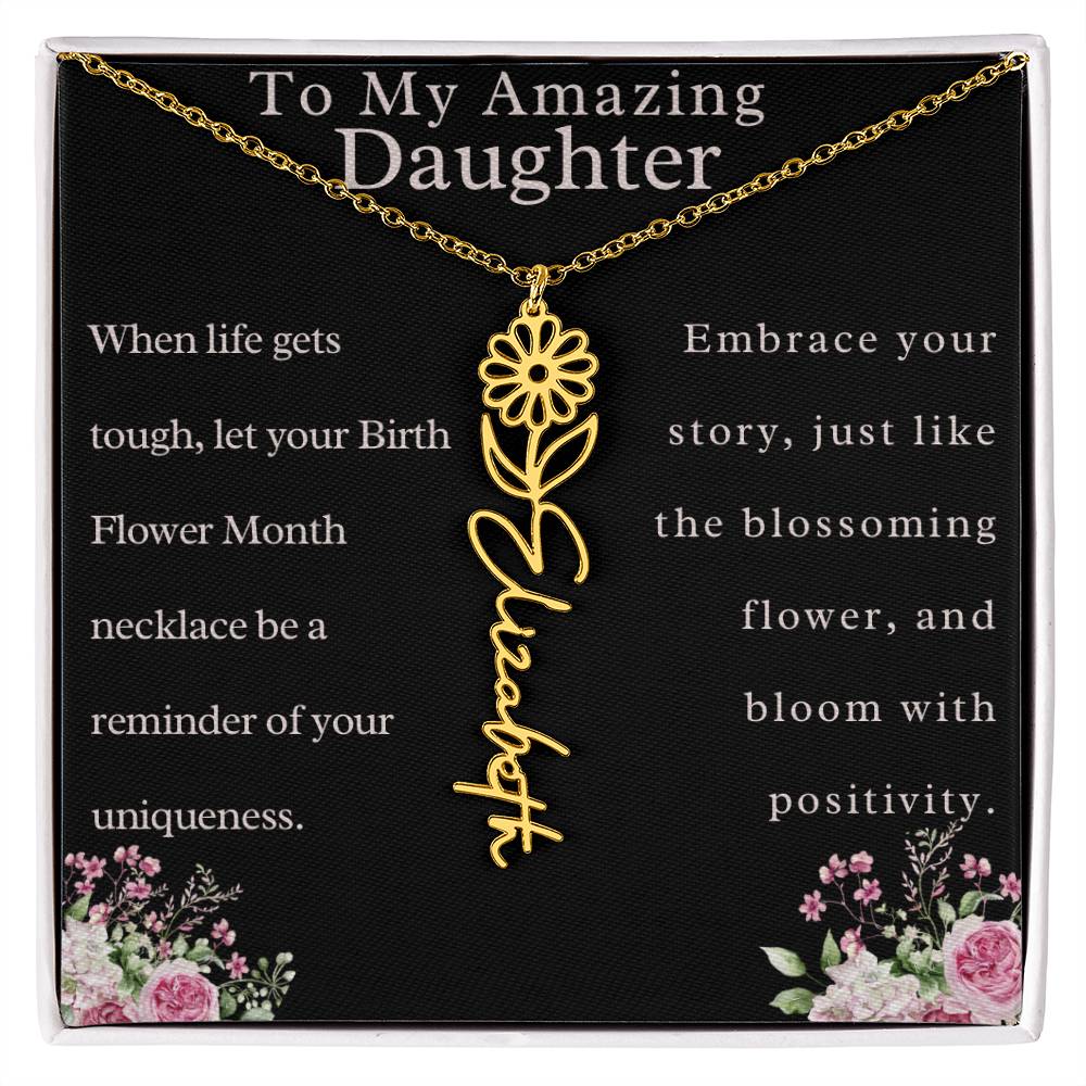 Custom Birth Month Flower Name Necklace For Daughter