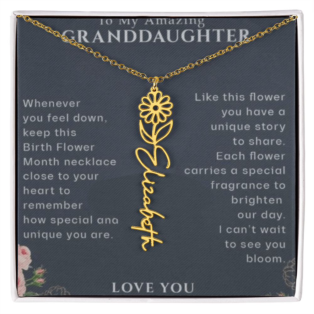Granddaughter Flower Birthday Month Name Necklace
