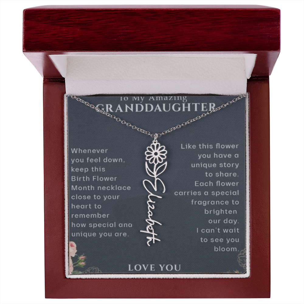 Granddaughter Flower Birthday Month Name Necklace