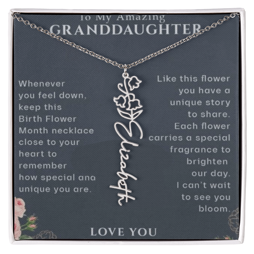 Granddaughter Flower Birthday Month Name Necklace