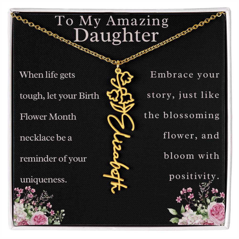 Custom Birth Month Flower Name Necklace For Daughter