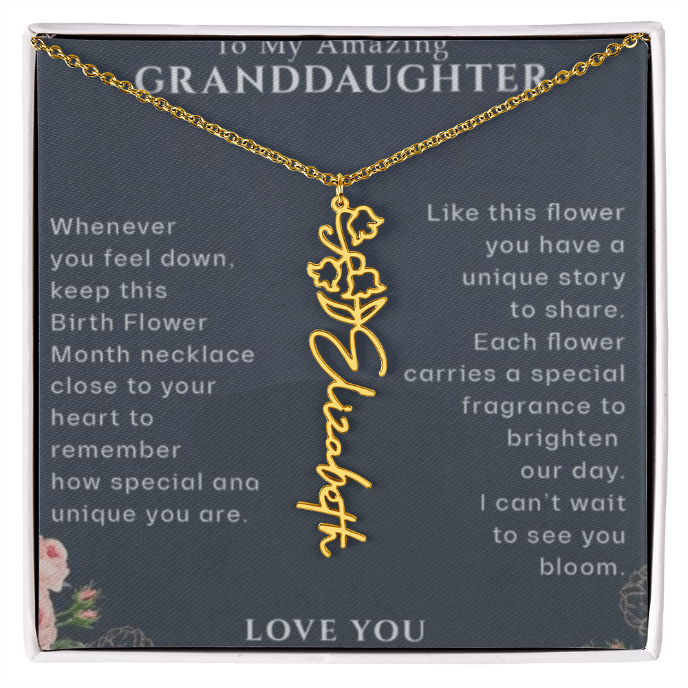 Granddaughter Flower Birthday Month Name Necklace