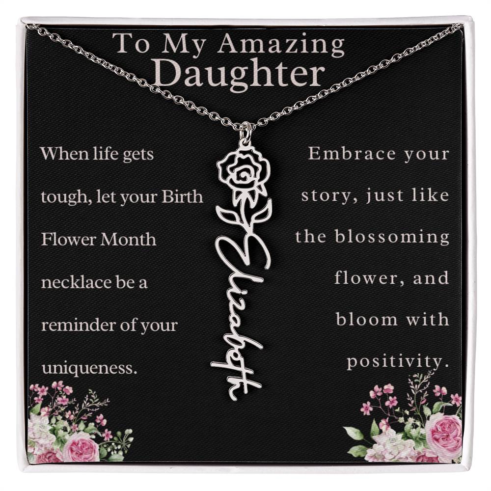 Custom Birth Month Flower Name Necklace For Daughter