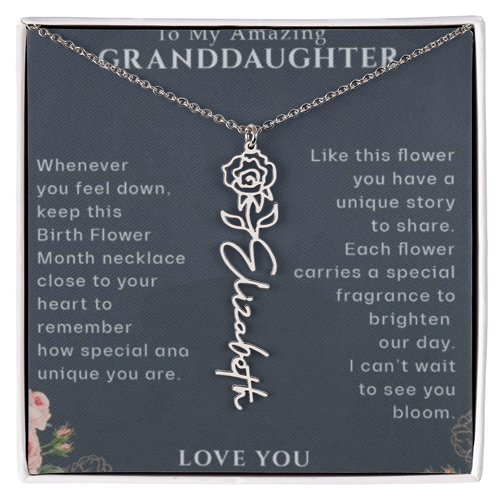 Granddaughter Flower Birthday Month Name Necklace