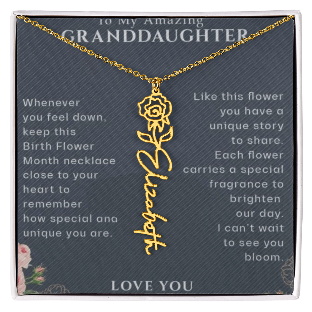 Granddaughter Flower Birthday Month Name Necklace