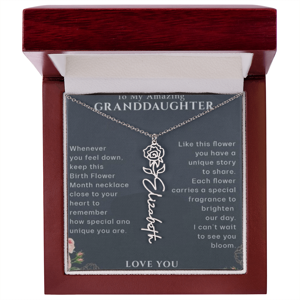 Granddaughter Flower Birthday Month Name Necklace