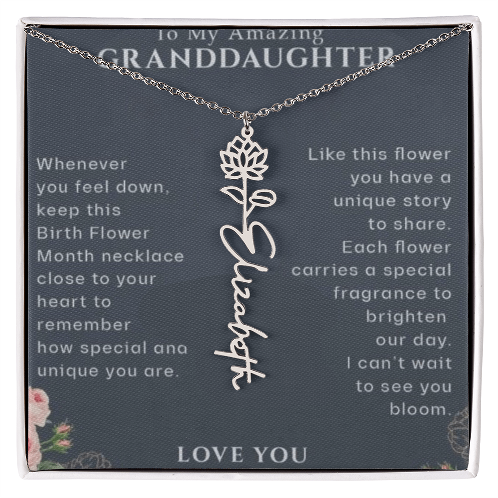Granddaughter Flower Birthday Month Name Necklace