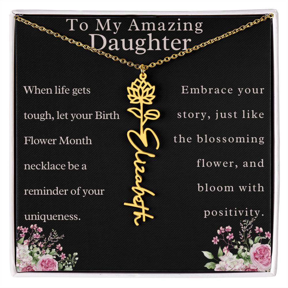 Custom Birth Month Flower Name Necklace For Daughter