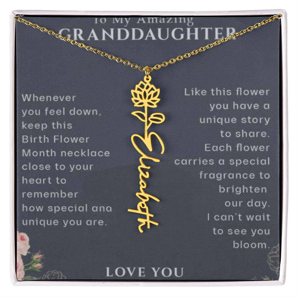 Granddaughter Flower Birthday Month Name Necklace