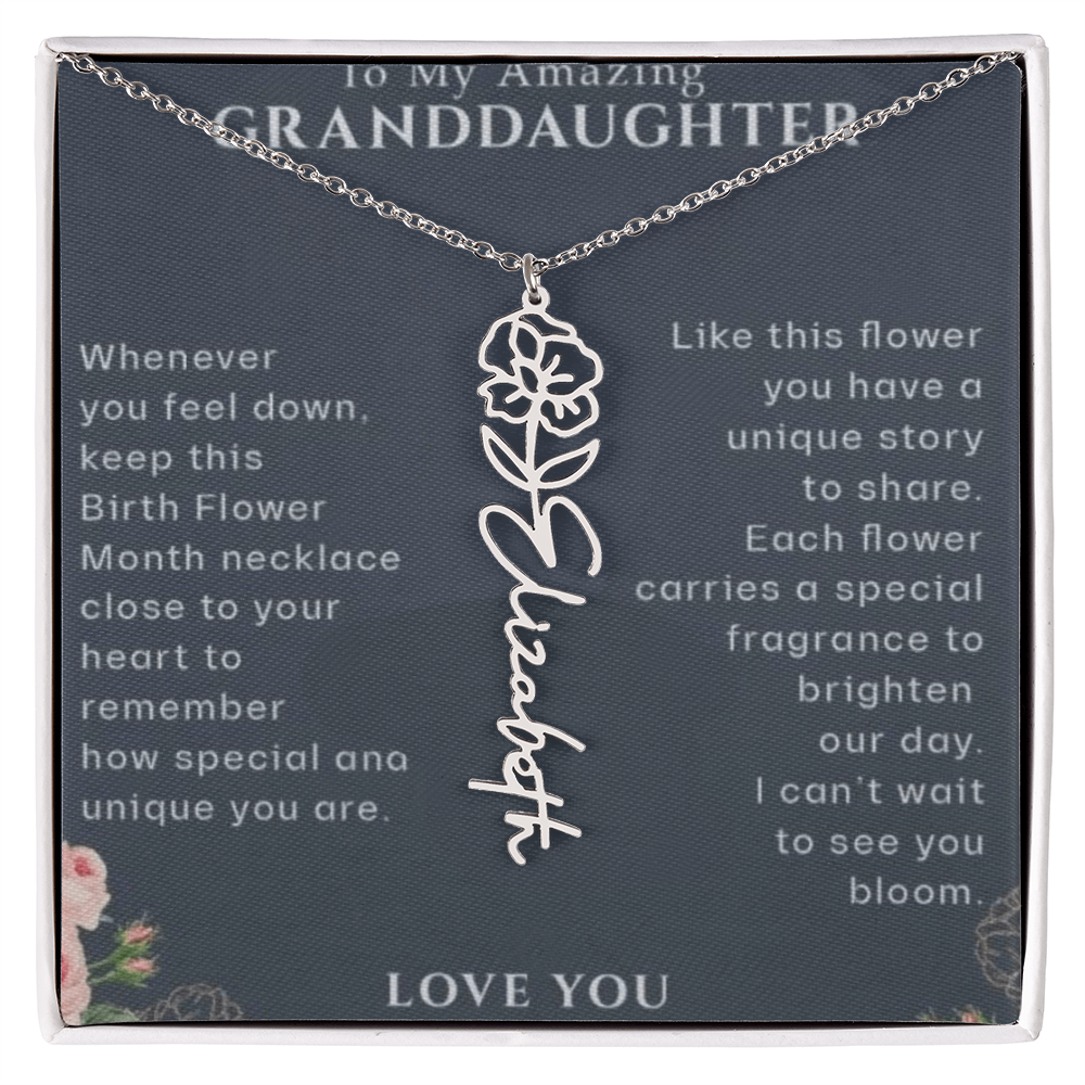 Granddaughter Flower Birthday Month Name Necklace