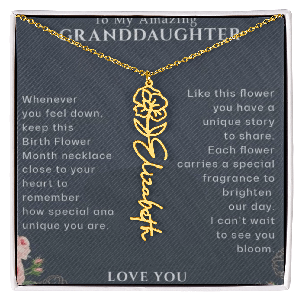 Granddaughter Flower Birthday Month Name Necklace