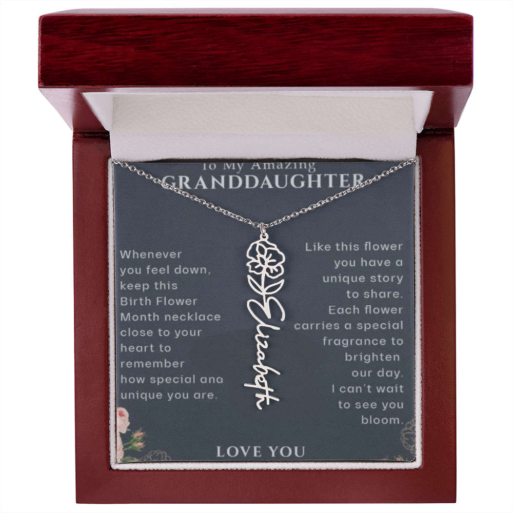 Granddaughter Flower Birthday Month Name Necklace