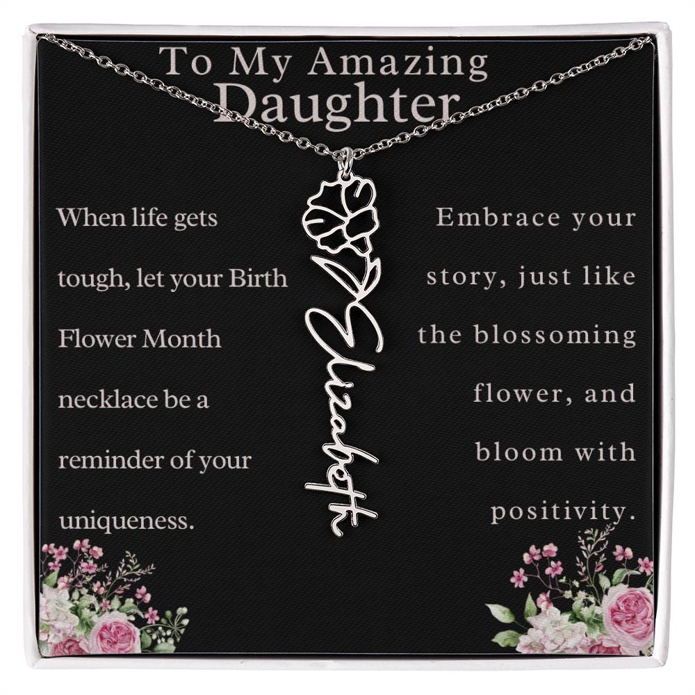 Custom Birth Month Flower Name Necklace For Daughter