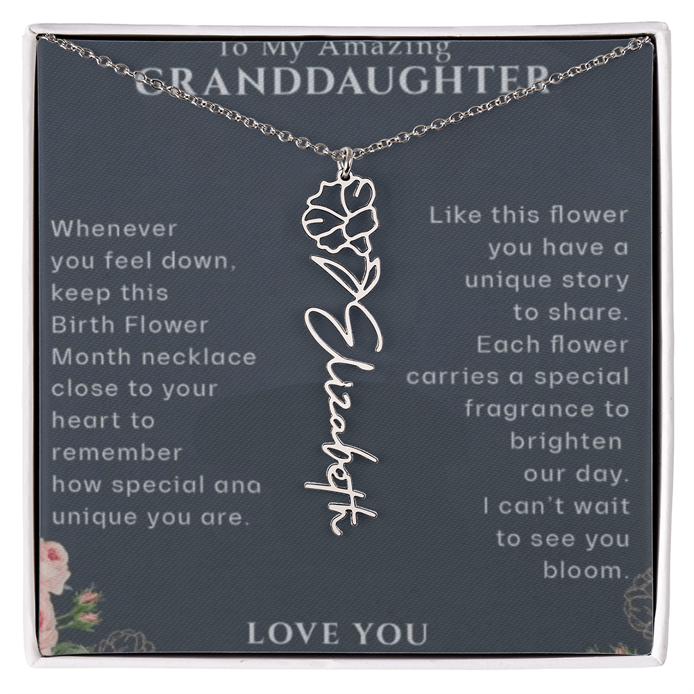 Granddaughter Flower Birthday Month Name Necklace
