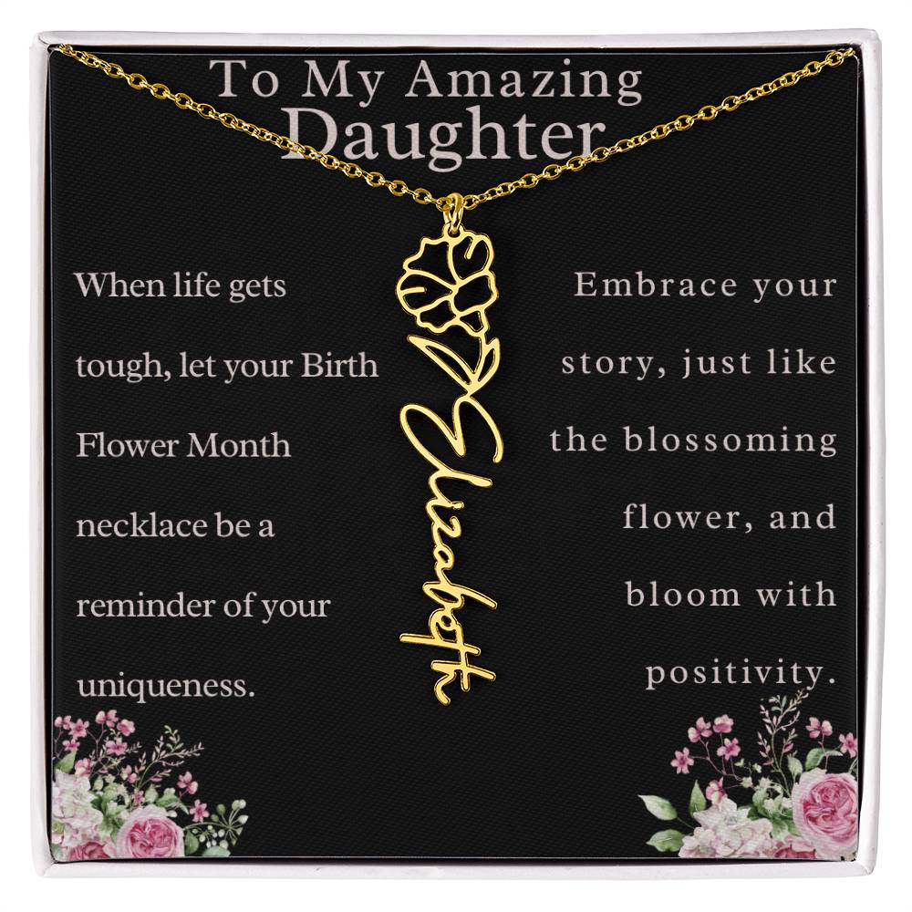 Custom Birth Month Flower Name Necklace For Daughter