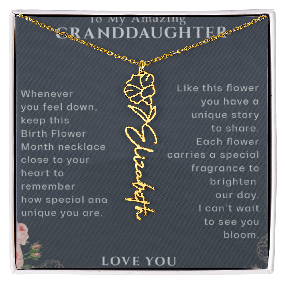 Granddaughter Flower Birthday Month Name Necklace