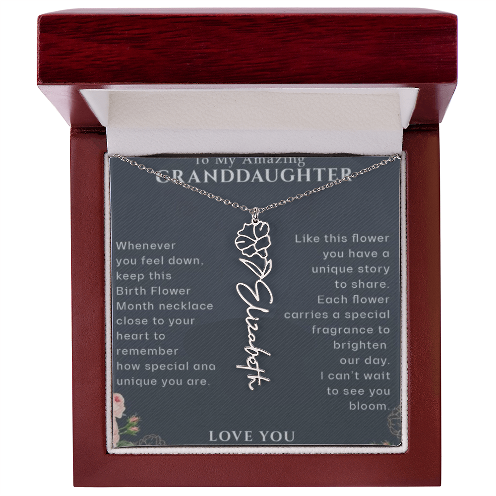Granddaughter Flower Birthday Month Name Necklace