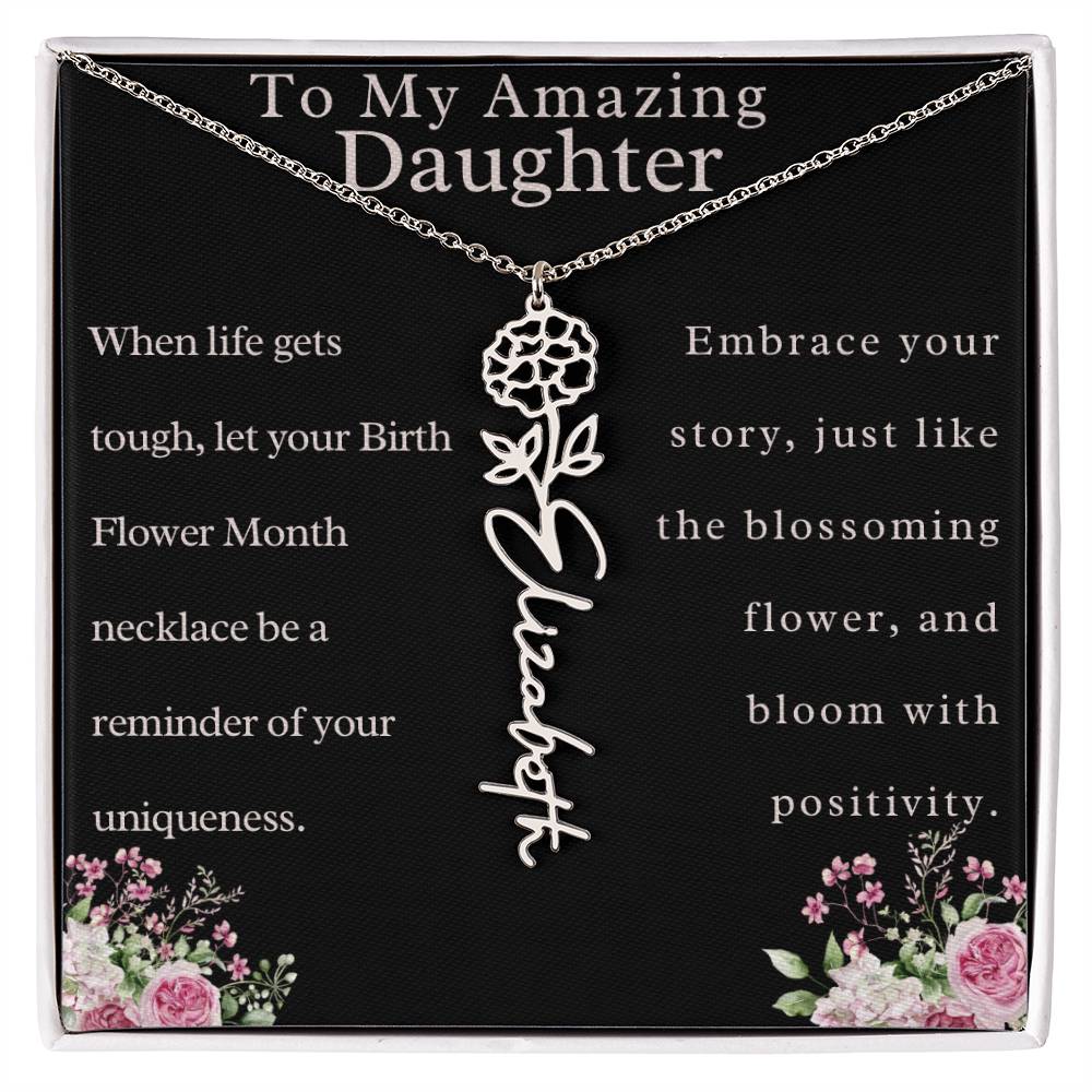 Custom Birth Month Flower Name Necklace For Daughter