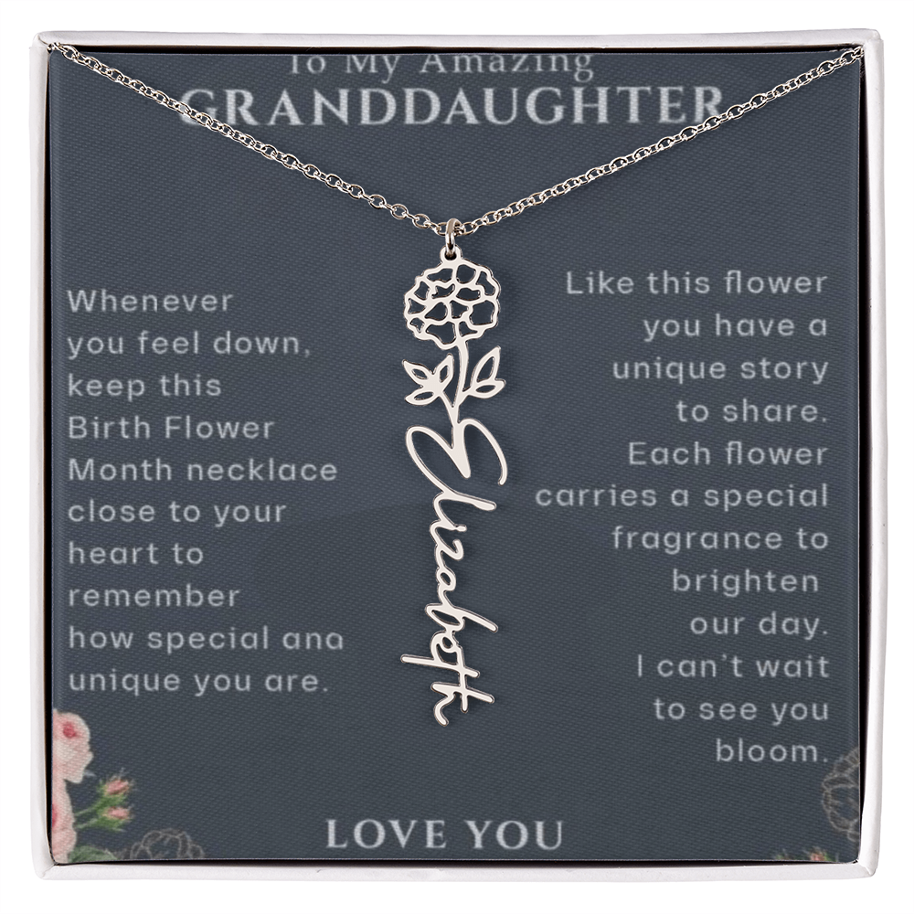 Granddaughter Flower Birthday Month Name Necklace