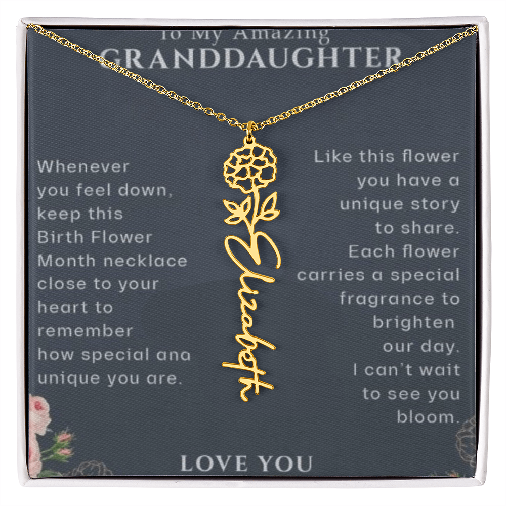 Granddaughter Flower Birthday Month Name Necklace
