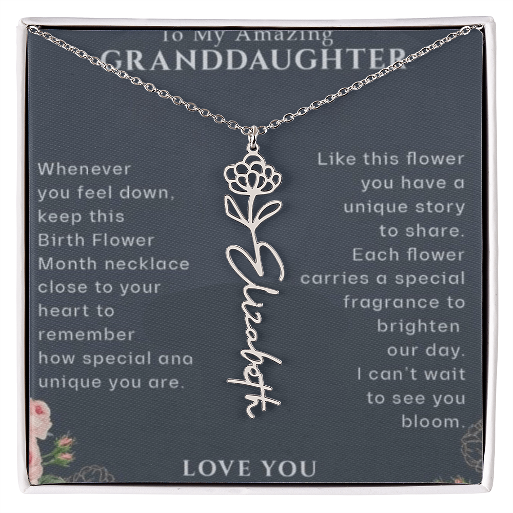 Granddaughter Flower Birthday Month Name Necklace