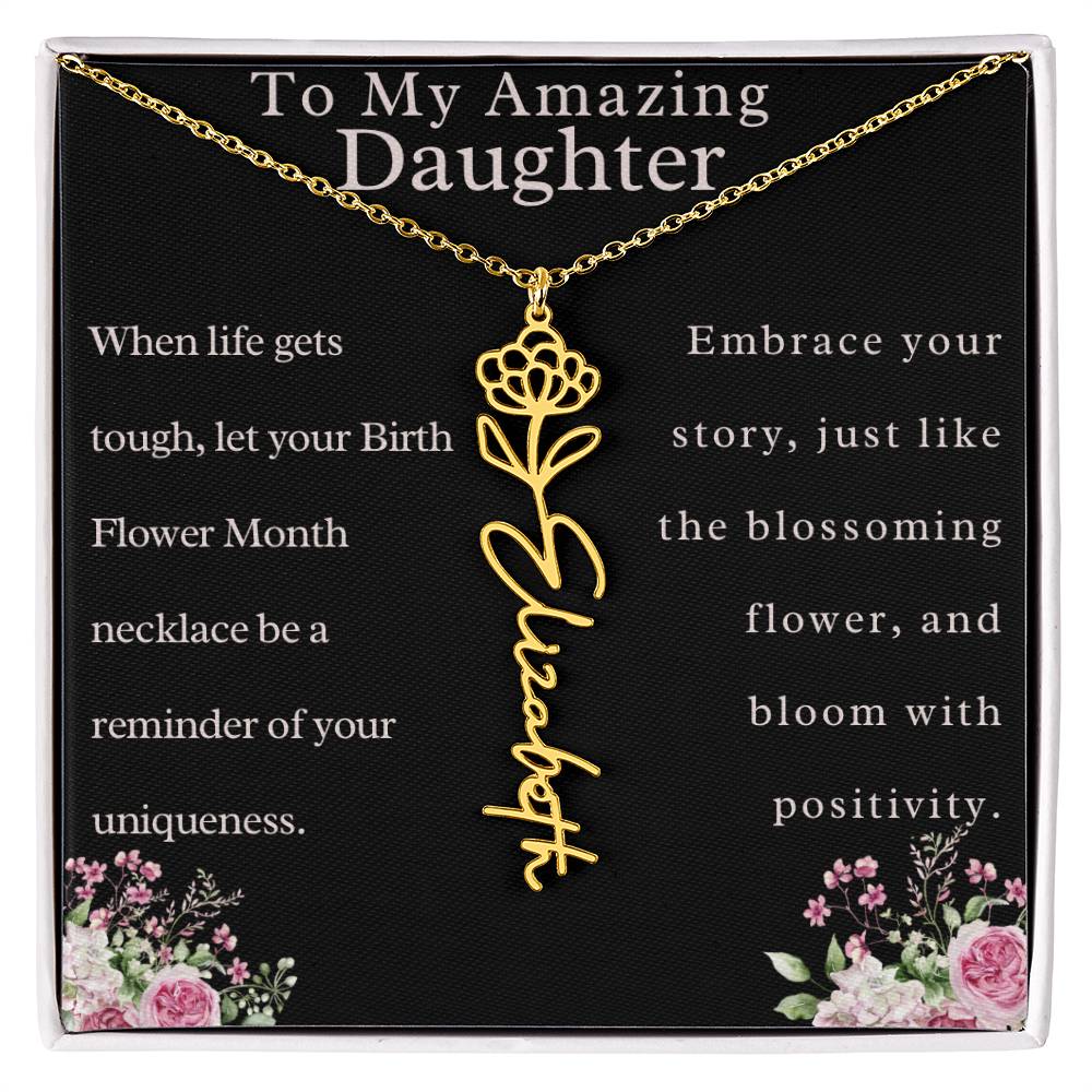 Custom Birth Month Flower Name Necklace For Daughter