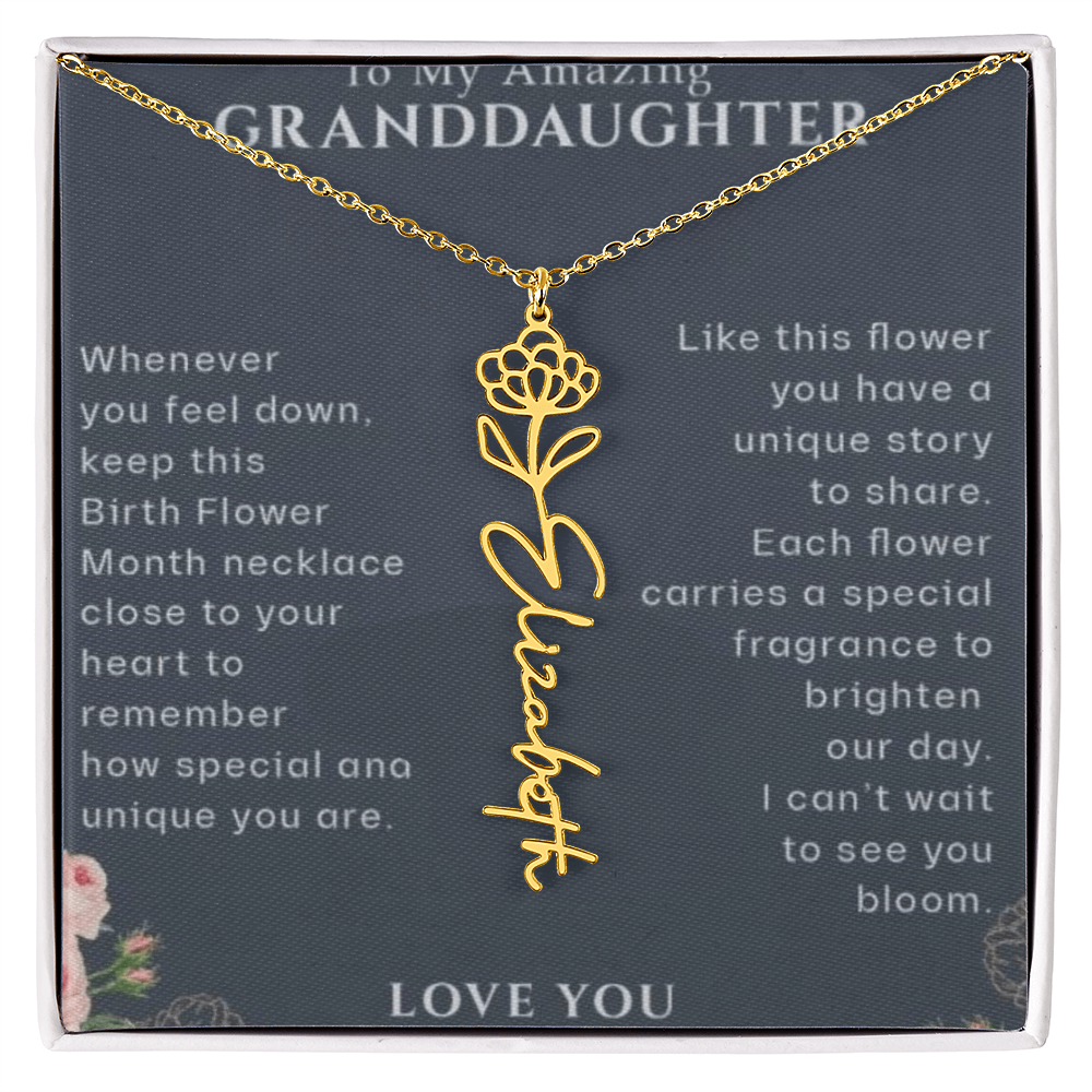 Granddaughter Flower Birthday Month Name Necklace