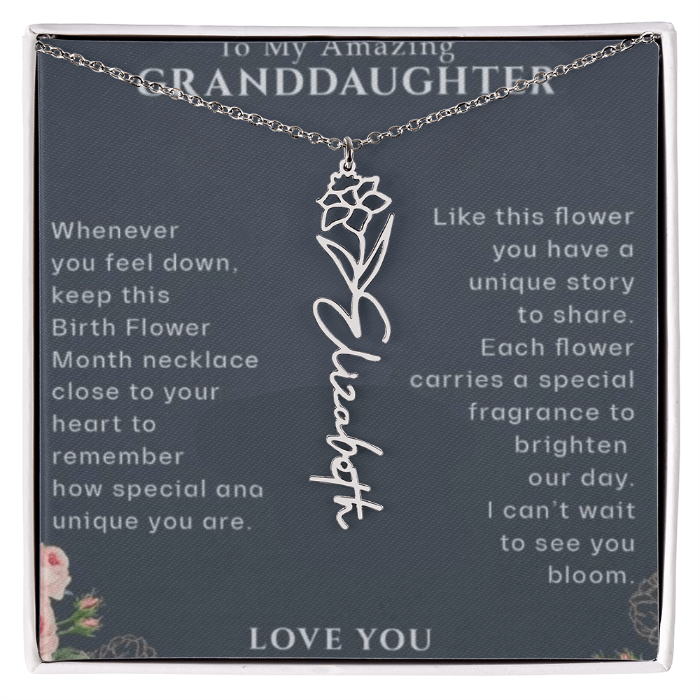 Granddaughter Flower Birthday Month Name Necklace