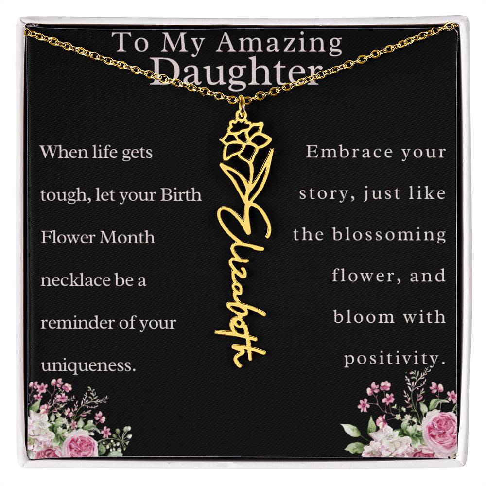 Custom Birth Month Flower Name Necklace For Daughter