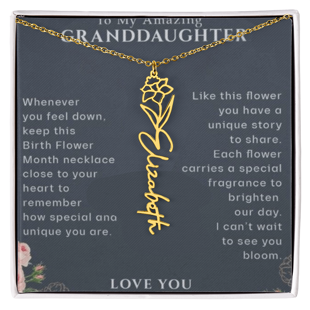 Granddaughter Flower Birthday Month Name Necklace